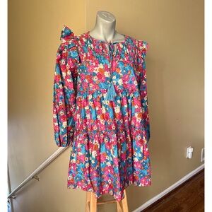 ODDY Red and Pink Smocked Ruffled Sundress